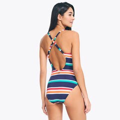 STRIPED ONE-PIECE SWIM,Stellar Blue Heather,large