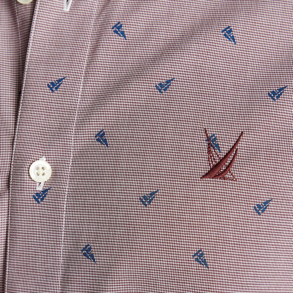 CLASSIC FIT WRINKLE-RESISTANT SAILBOAT PRINT SHIRT,Zinfandel,large