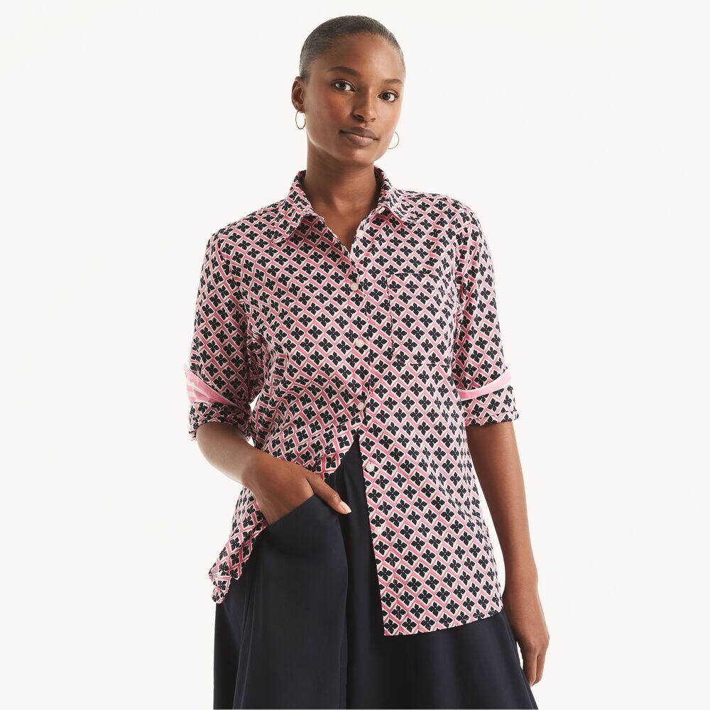 Printed Button-Down Shirt,Pink,large
