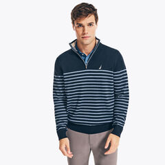 NAVTECH STRIPED QUARTER-ZIP SWEATER,Navy,large