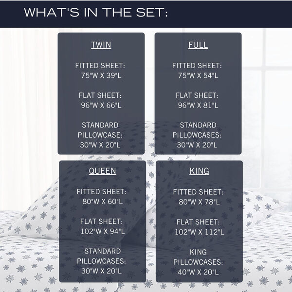 Snowflake Toss Print Queen Flannel Sheet Set