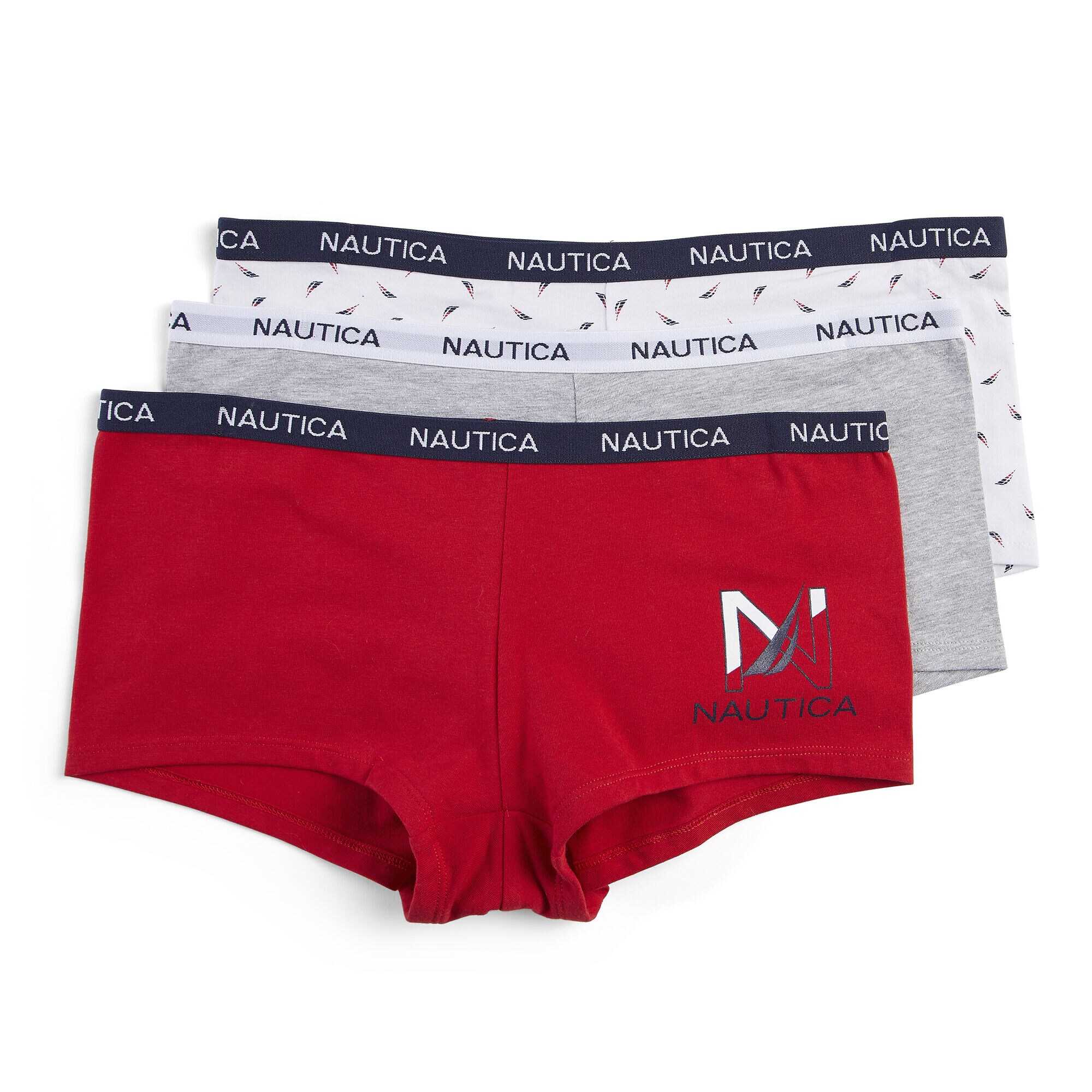 LOGO EMBROIDERED BOY SHORTS, 3-PACK,Nautica Red,large