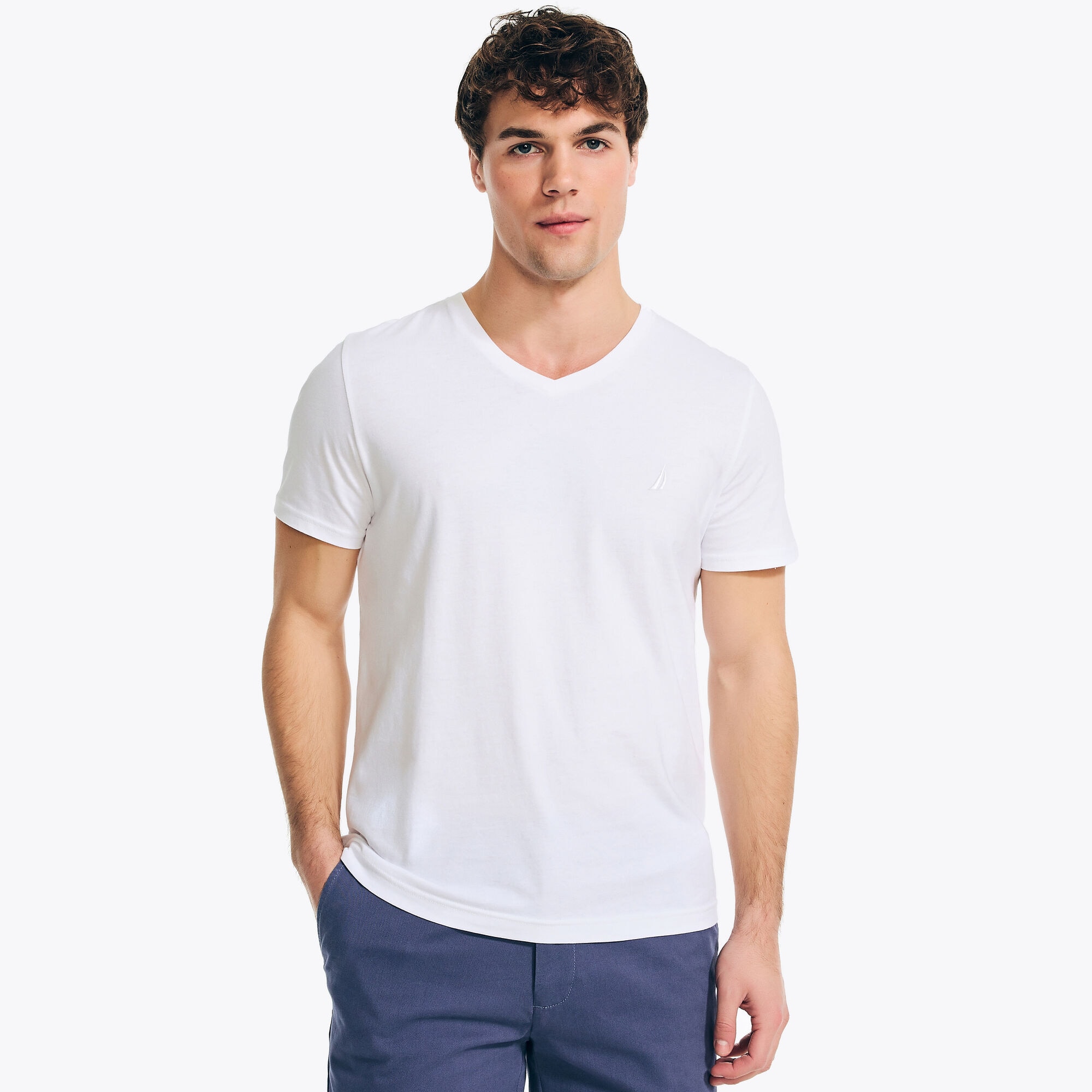 V-Neck Deck T-Shirt,Bright White,large
