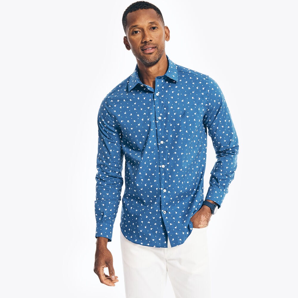 CLASSIC FIT FLAG PRINT SHIRT,Clear Sky Blue,large