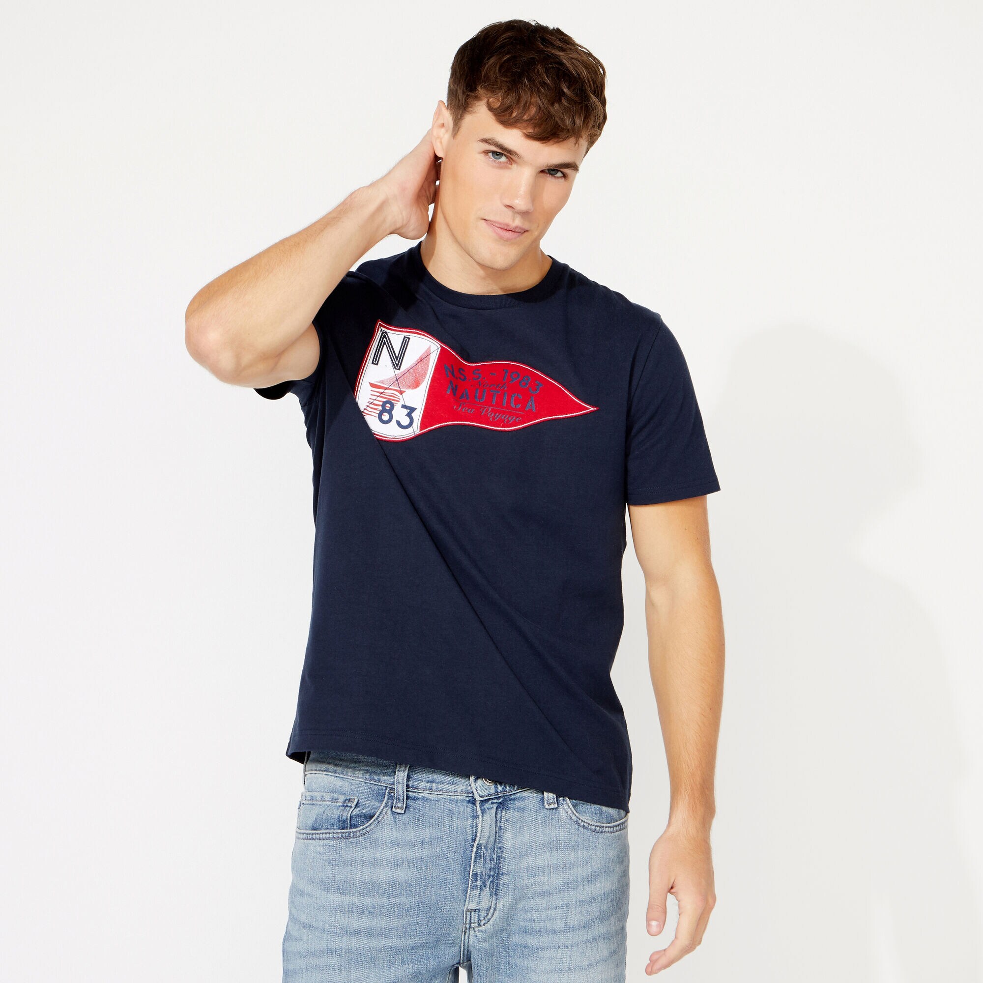 NSS FLAG GRAPHIC T-SHIRT,Navy,large