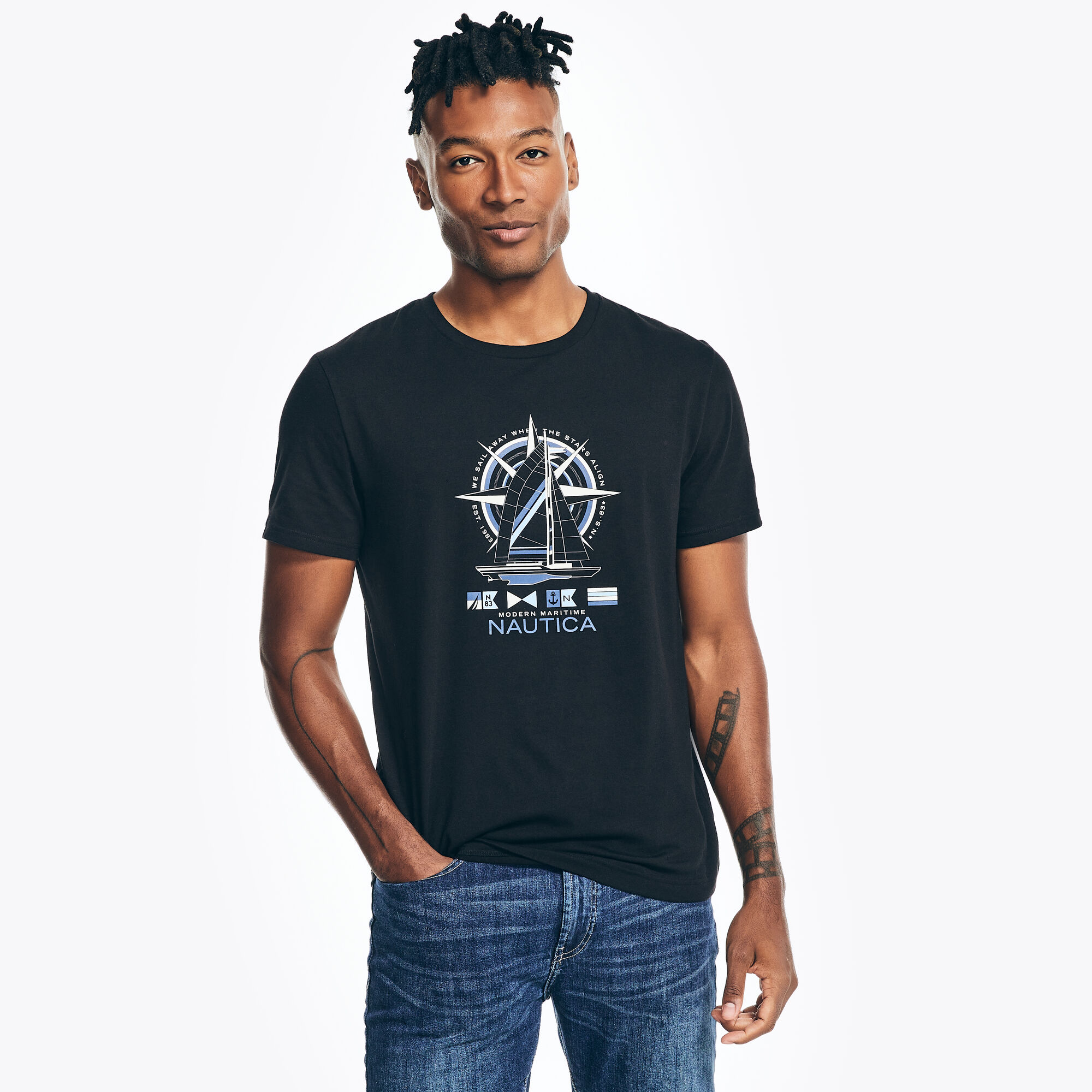 Sustainably Crafted Sailboat Graphic T-Shirt,True Black,large