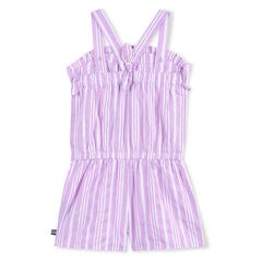 GIRLS' ROMPER IN OXFORD STRIPE,Tulip Pink.,large