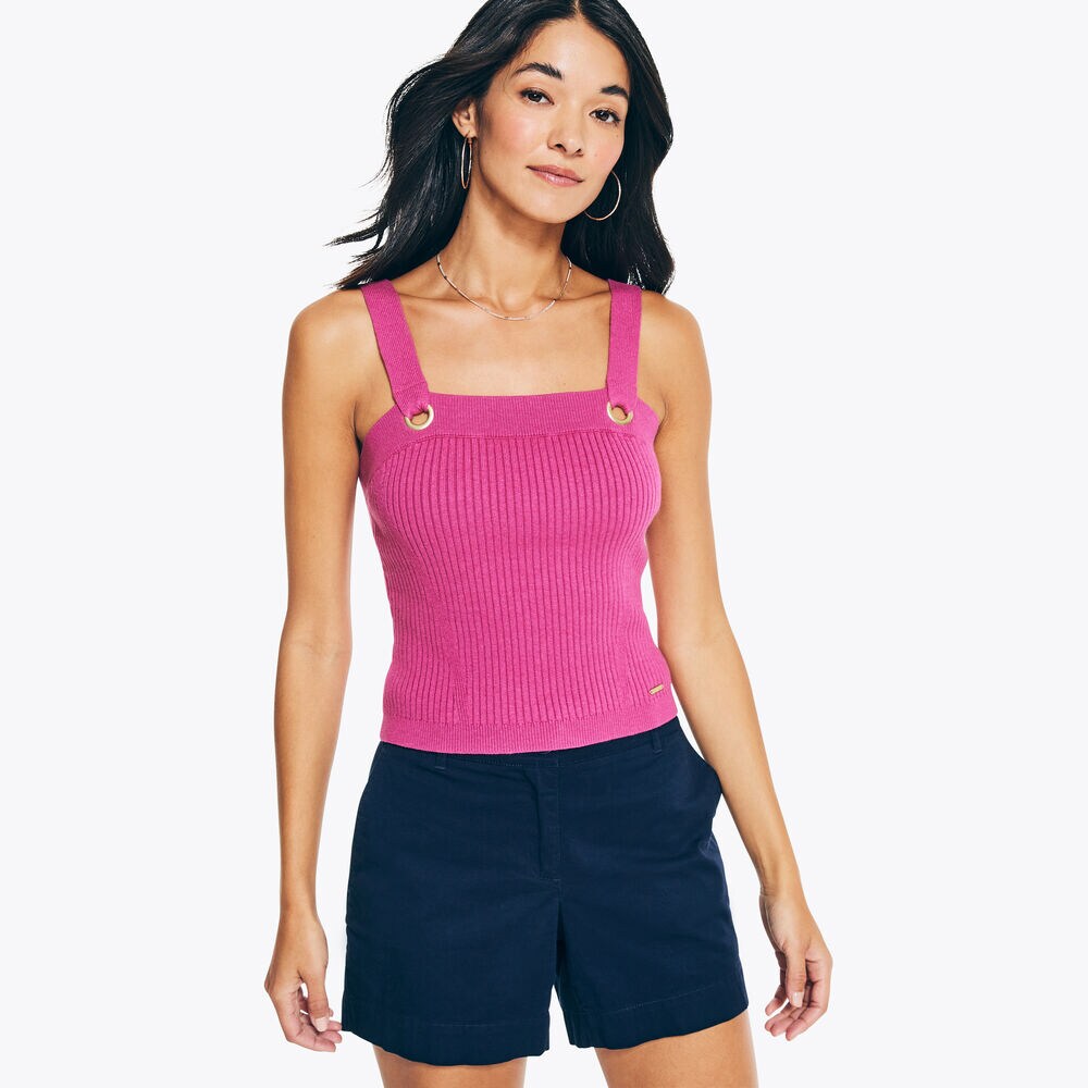 Ribbed Sweater Tank Top,Sunset Pink,large