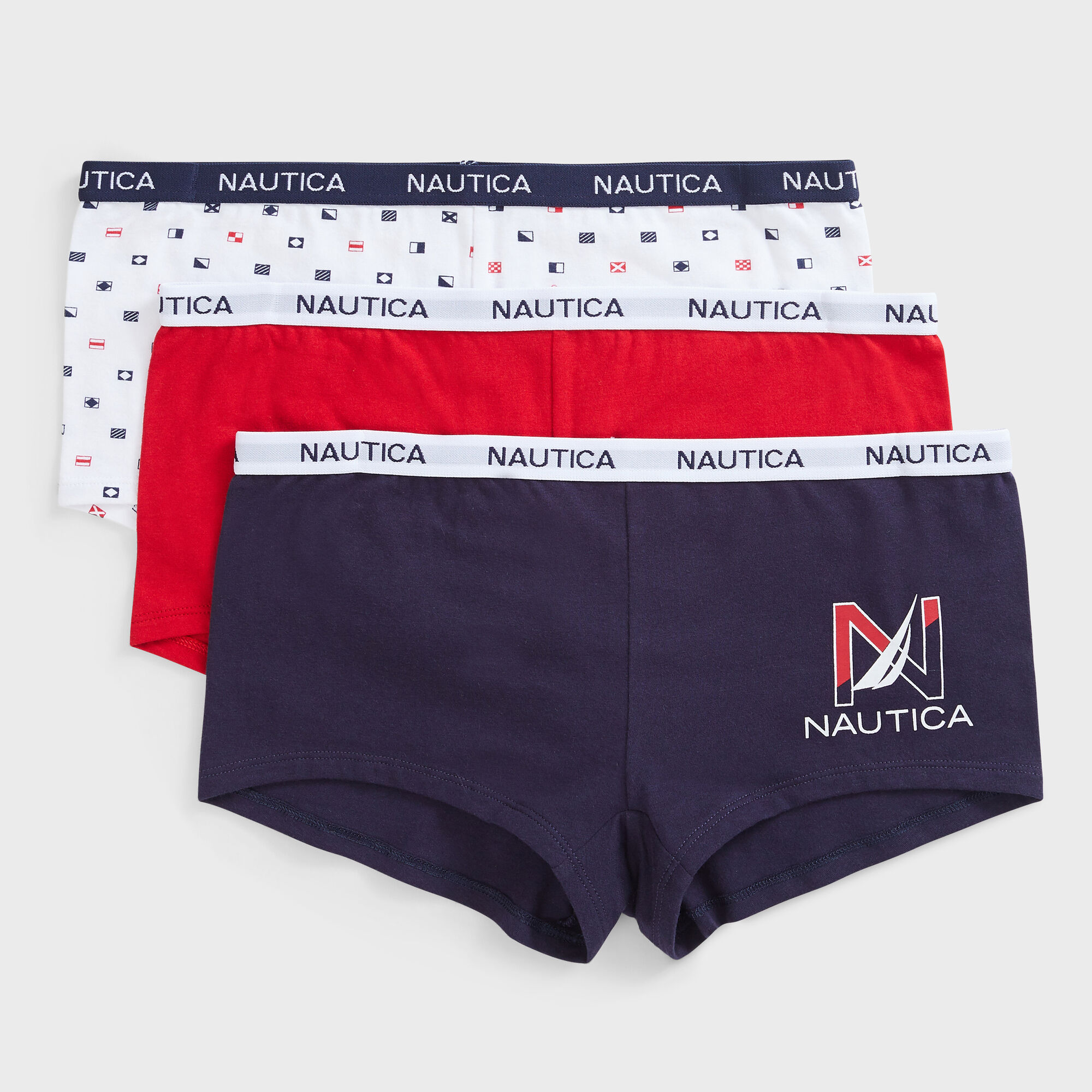 LOGO AND FLAG GRAPHIC BOYSHORT, 3-PACK,Navy,large
