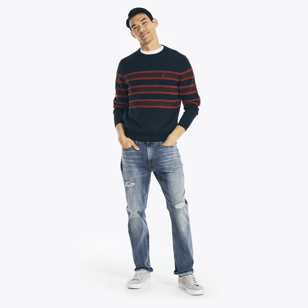 TEXTURED-STRIPE SWEATER,Navy,large