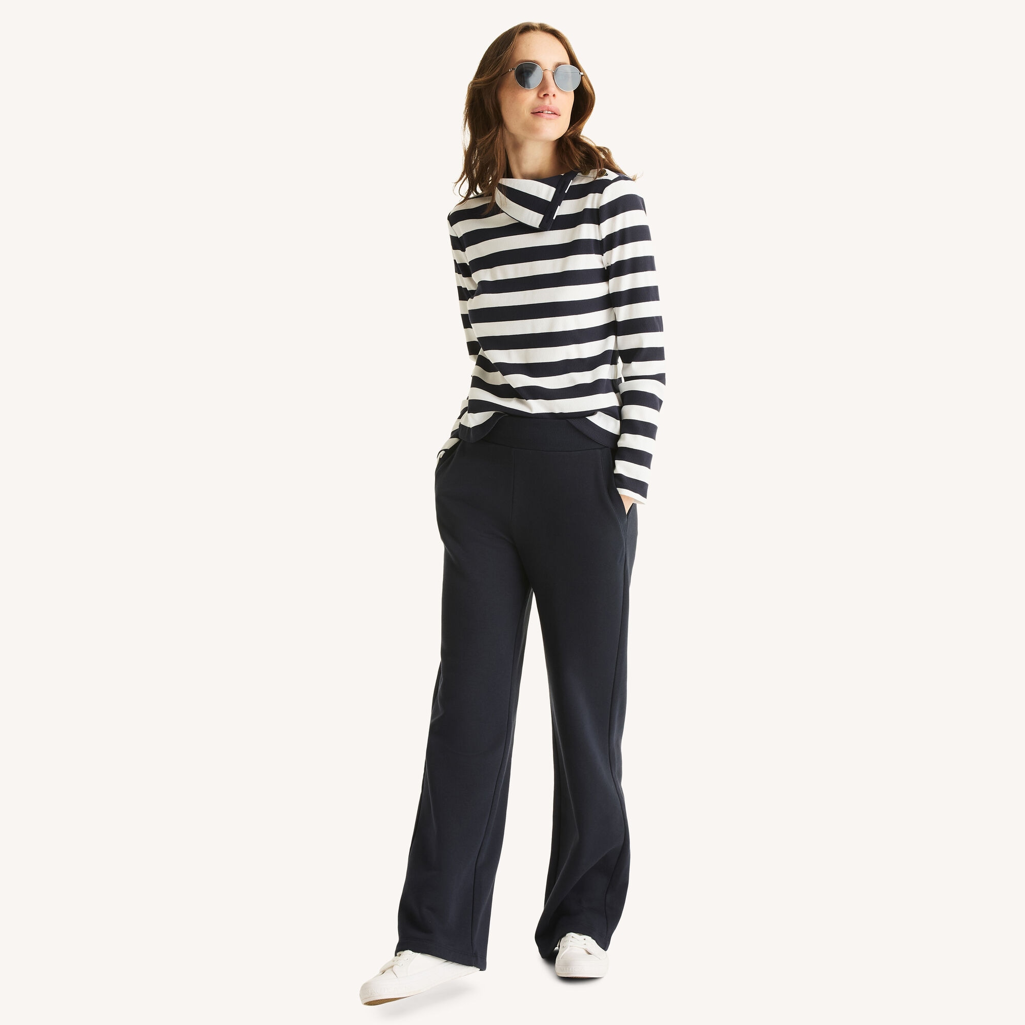 Wide Leg Fleece Sweatpant,Navy,large