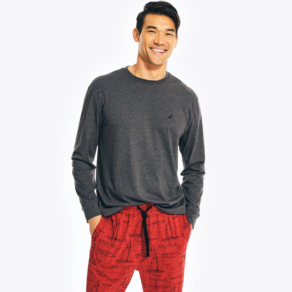 PRINT PAJAMA PANT SET,True Black,large