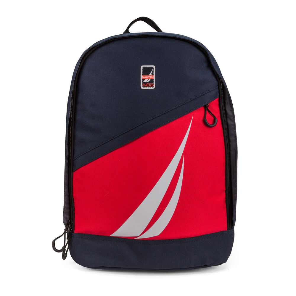 Nautica Diagonal Zip Graphic Backpack - Navy & Red,Navy,large