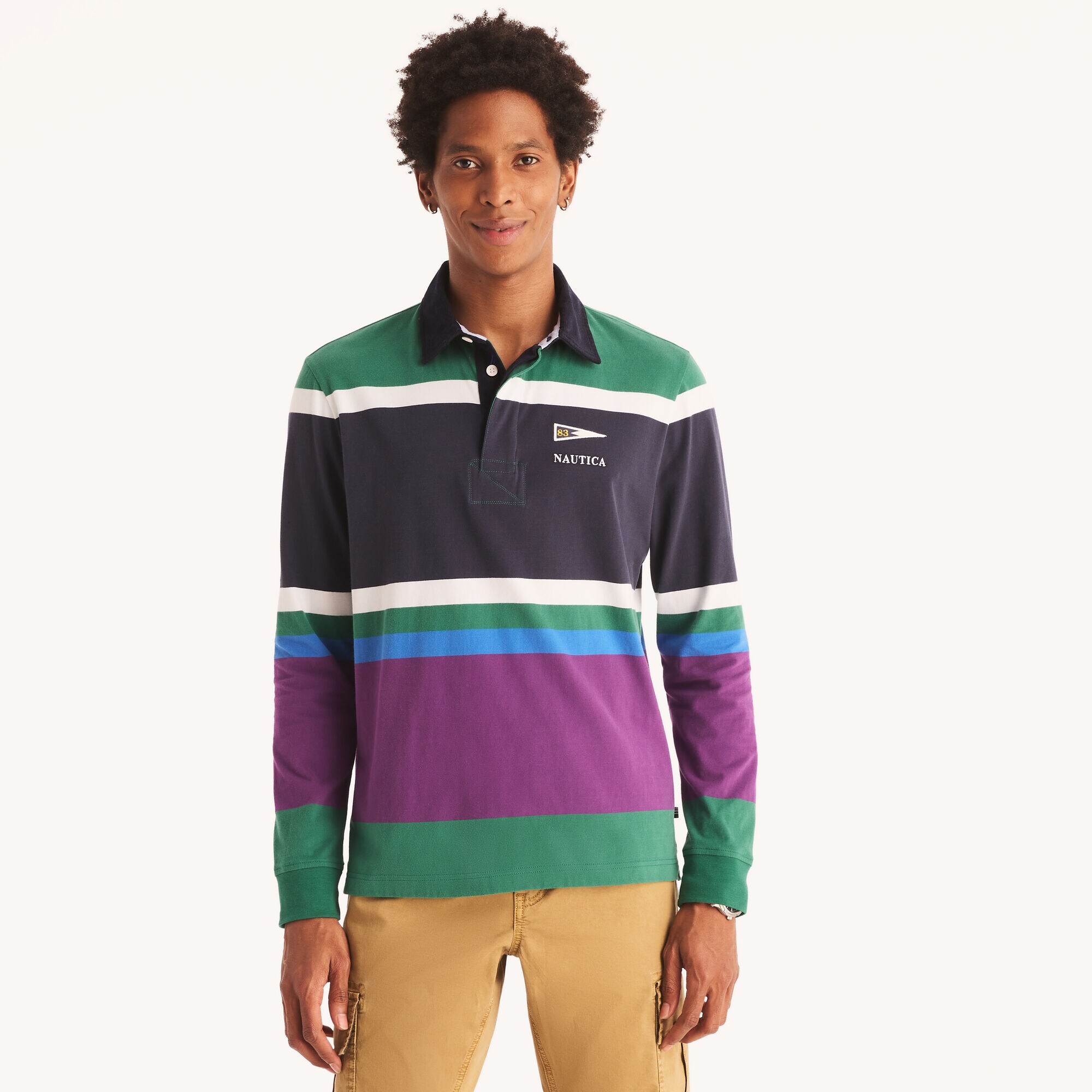 Classic Fit Long-Sleeve Rugby Polo,Nile,large