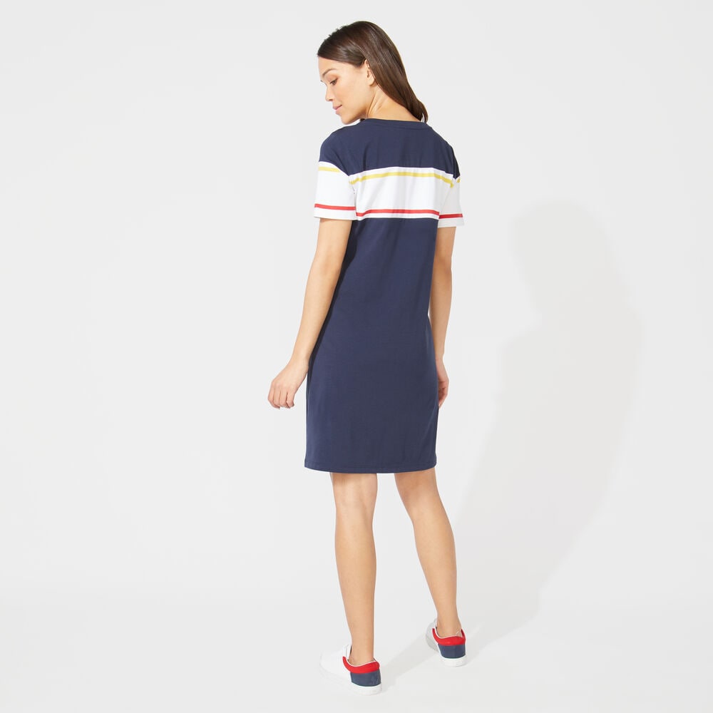 NAUTICA LOGO STRIPE KNIT DRESS,Stellar Blue Heather,large