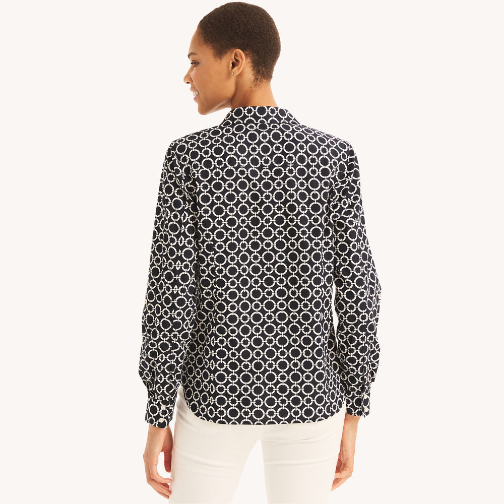 Printed Button-Down Shirt,Navy,large