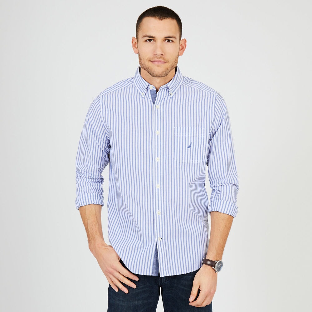 Big & Tall Classic Fit Striped Poplin Shirt,Deep Dive Wash,large