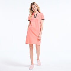 SUSTAINABLY CRAFTED SPLIT-NECK POLO DRESS,Sugar Coral,large
