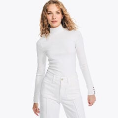Ribbed Mock-Neck Top,Bright White,large