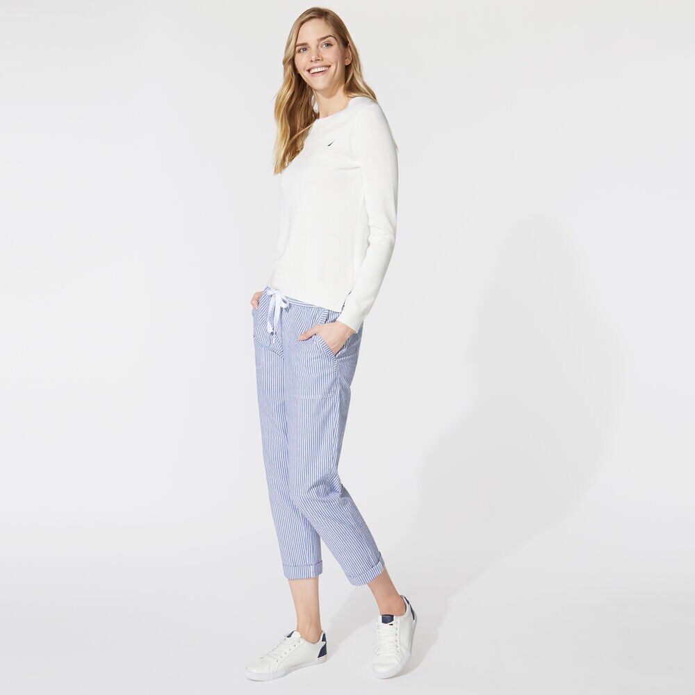 STRIPE CUFFED PANTS,Bright White,large