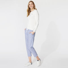 STRIPE CUFFED PANTS,Bright White,large