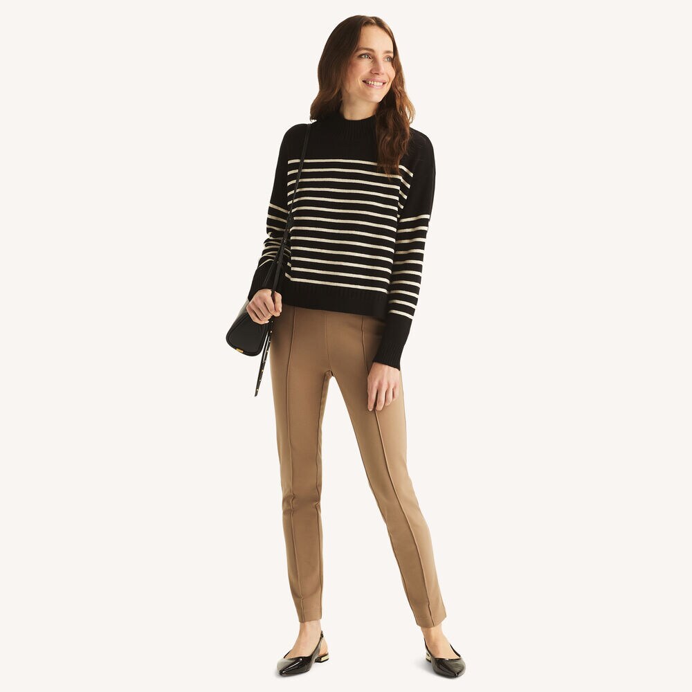 Striped Mock-Neck Sweater,Black,large
