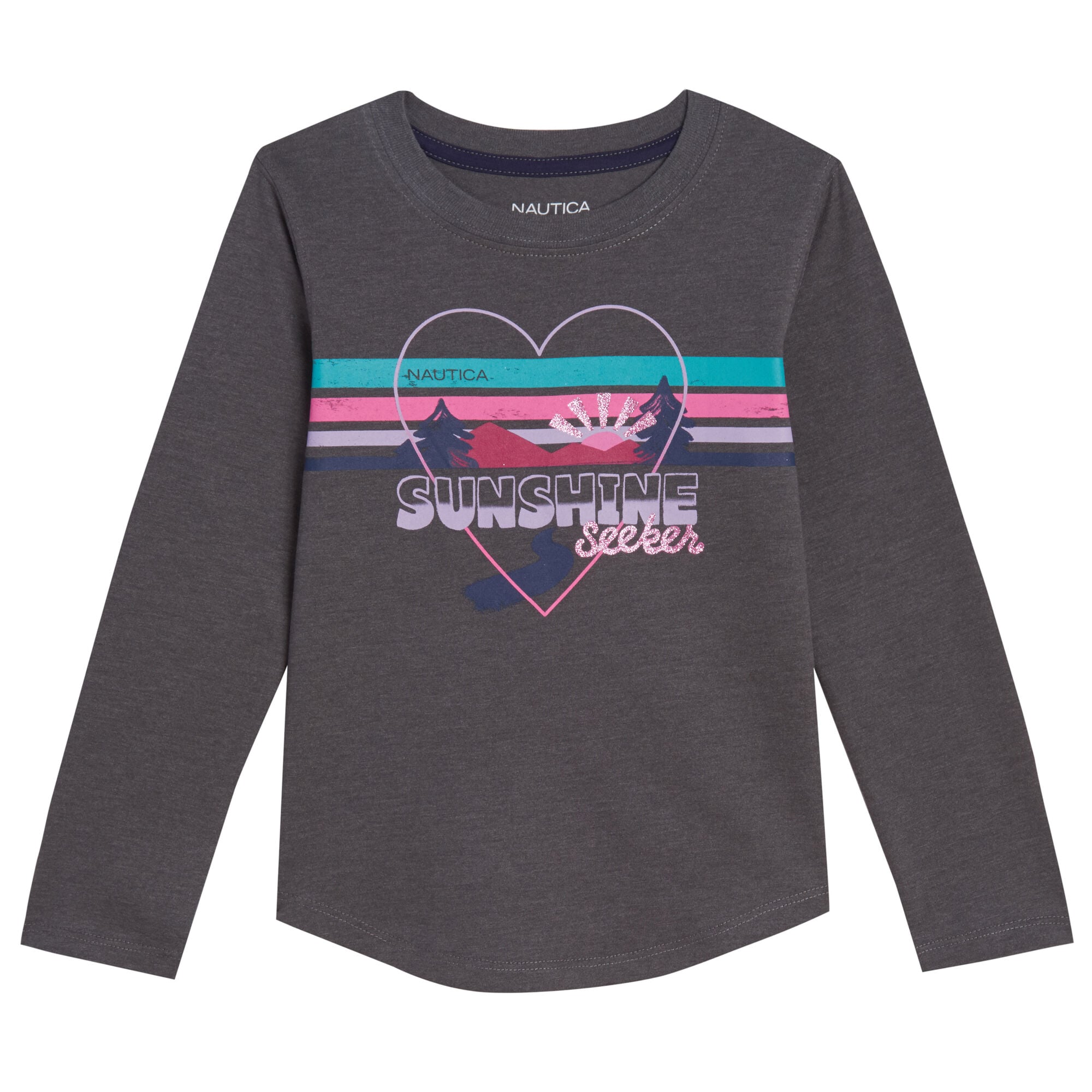 LITTLE GIRLS' SUNSHINE SEEKER LONG-SLEEVE T-SHIRT (4-6x),Dark Graphite heather,large