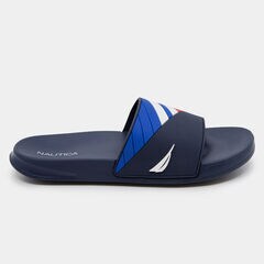 COLORBLOCK LOGO EMBOSSED STRIPE SLIDE SANDALS,Ice Blue,large