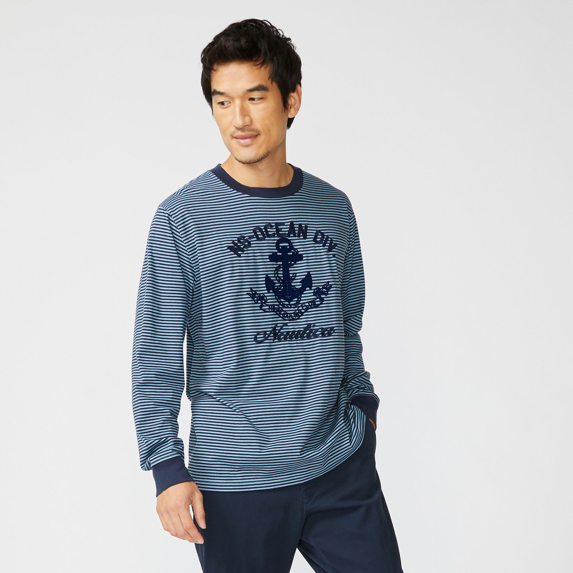 ANCHOR GRAPHIC LONG-SLEEVE T-SHIRT,Aquadream,large