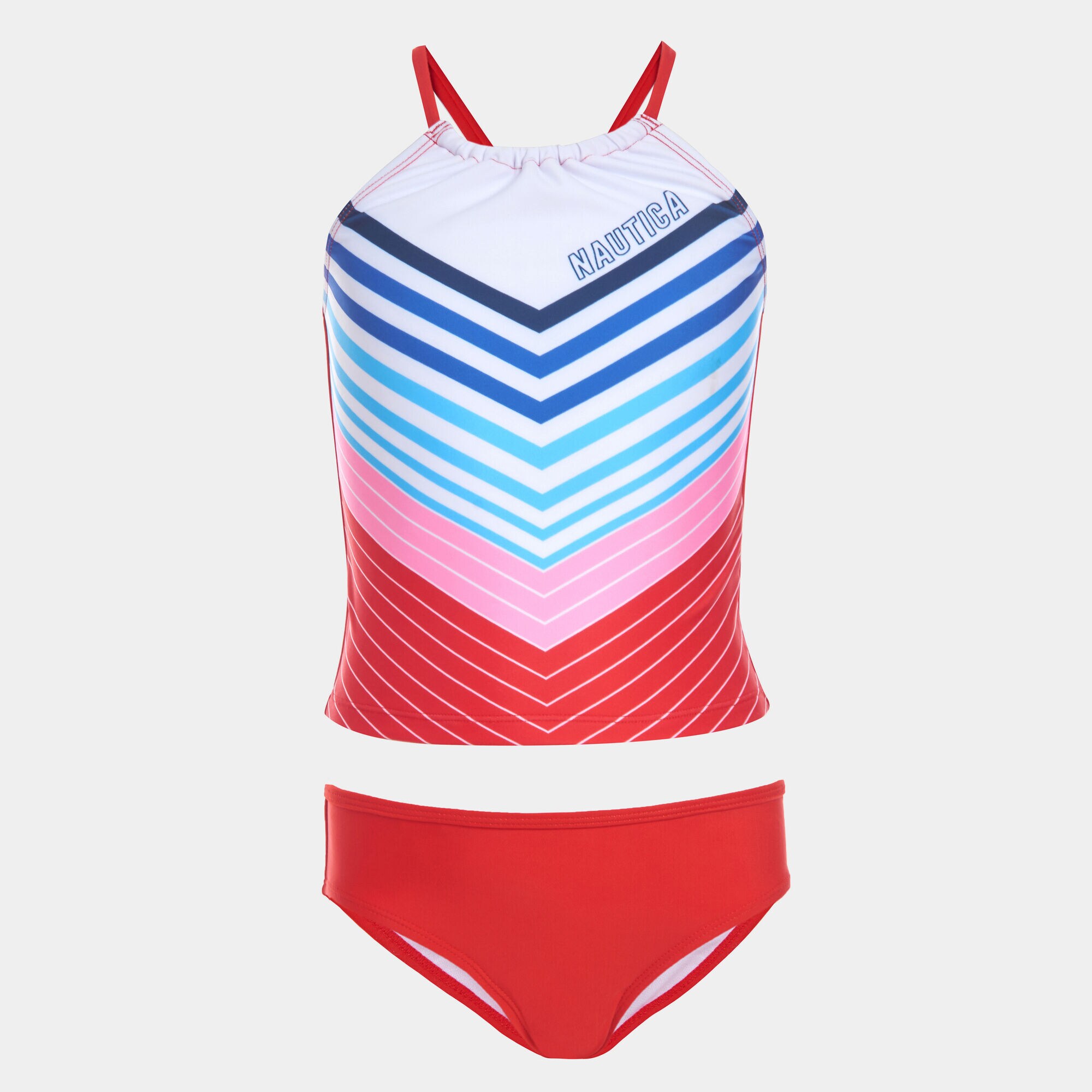GIRLS' CHEVRON PRINT TANKINI SWIMSUIT (8-20),Pink Shrimp,large
