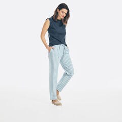 SUSTAINABLY CRAFTED BUTTON-SHOULDER SLEEVELESS TOP,Stellar Blue Heather,large
