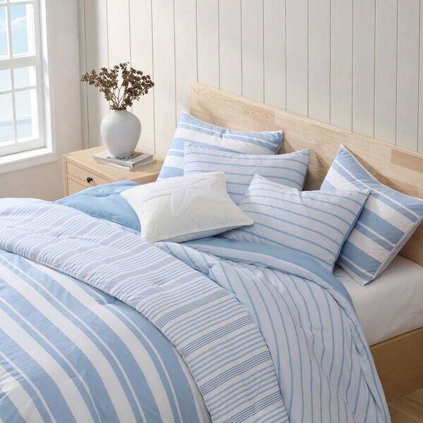 Riverside Stripe Blue King Comforter Set