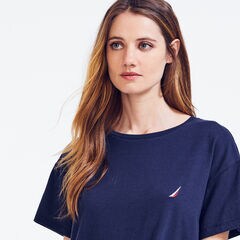 OVERSIZED CREWNECK T-SHIRT,Navy,large