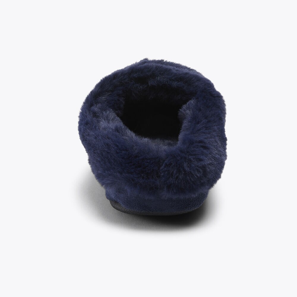 FAUX-FUR-TRIMMED LOGO SLIPPER,Navy,large