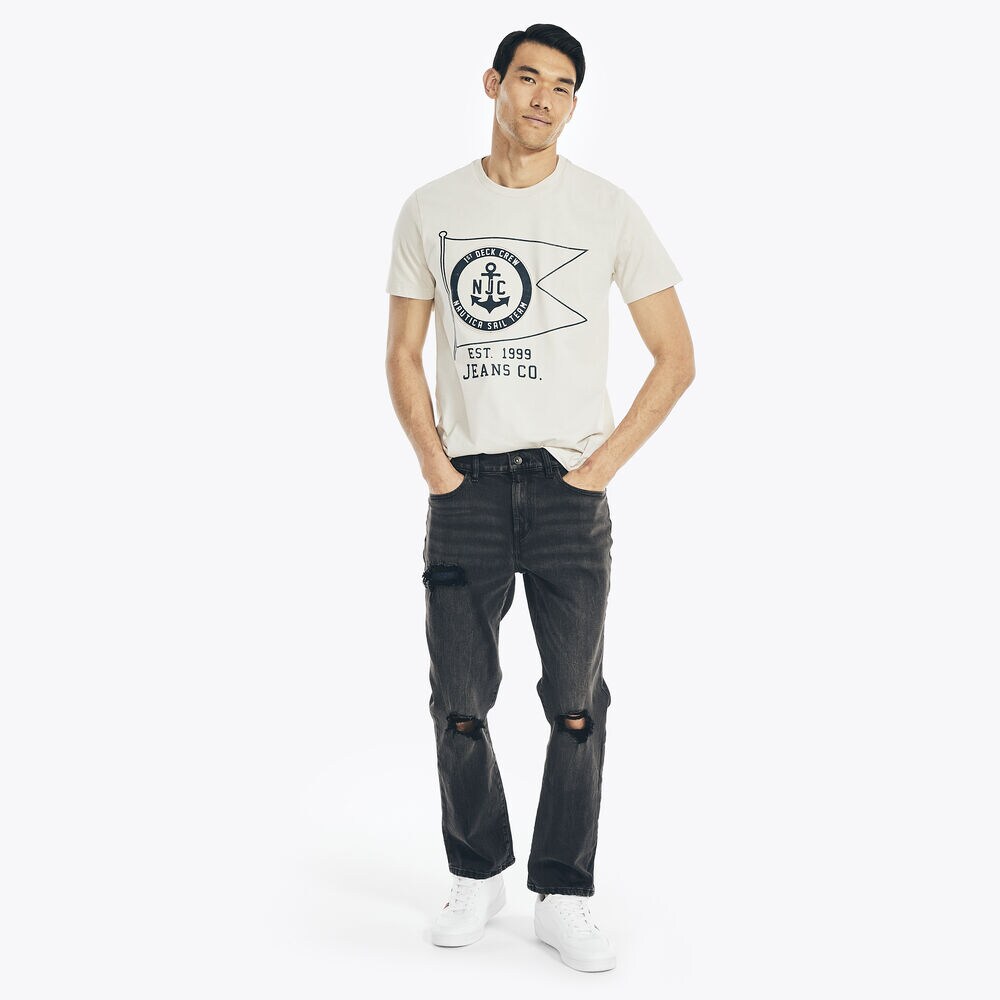 NAUTICA JEANS CO. DISTRESSED STRAIGHT FIT DENIM,Black Ink Wash,large