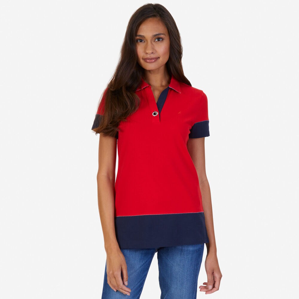Colorblock Classic Fit Polo Shirt,Tomales Red,large