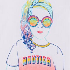 LITTLE GIRLS' SUNGLASSES GIRL GRAPHIC T-SHIRT (4-7),Antique White Wash,large