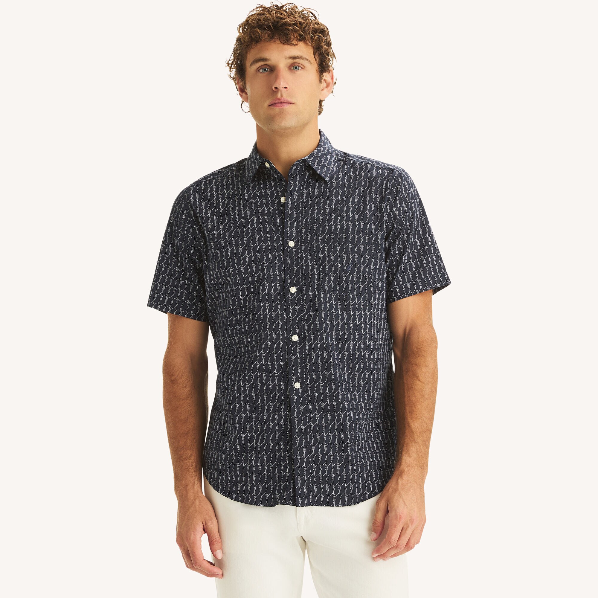 Printed Short-Sleeve Shirt,Stellar Blue Heather,large