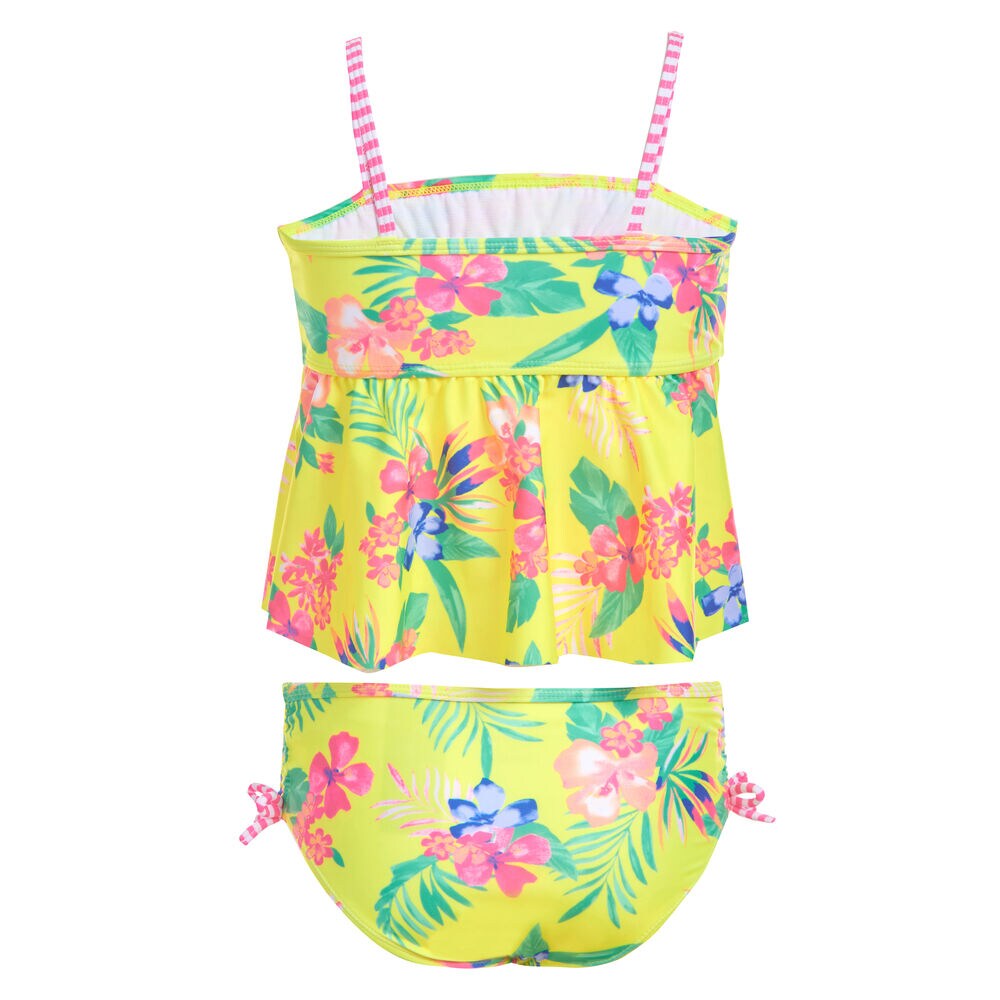 GIRLS' FLORAL PRINT TANKINI SWIMSUIT (8-20),Lemon Twist,large