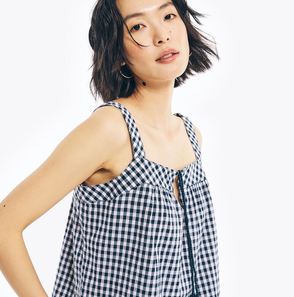 GINGHAM TANK TOP,Stellar Blue Heather,large