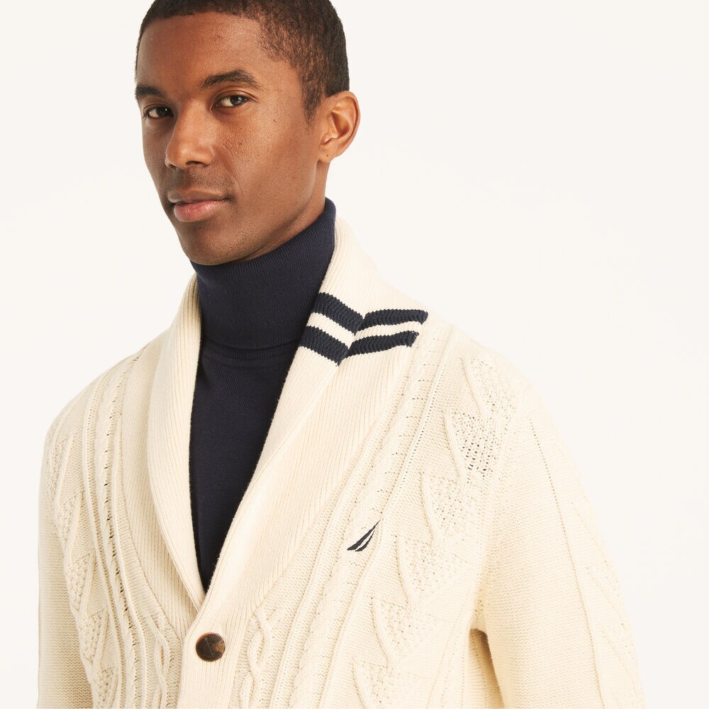 Cable-Knit Cardigan,Oatmeal Heather,large