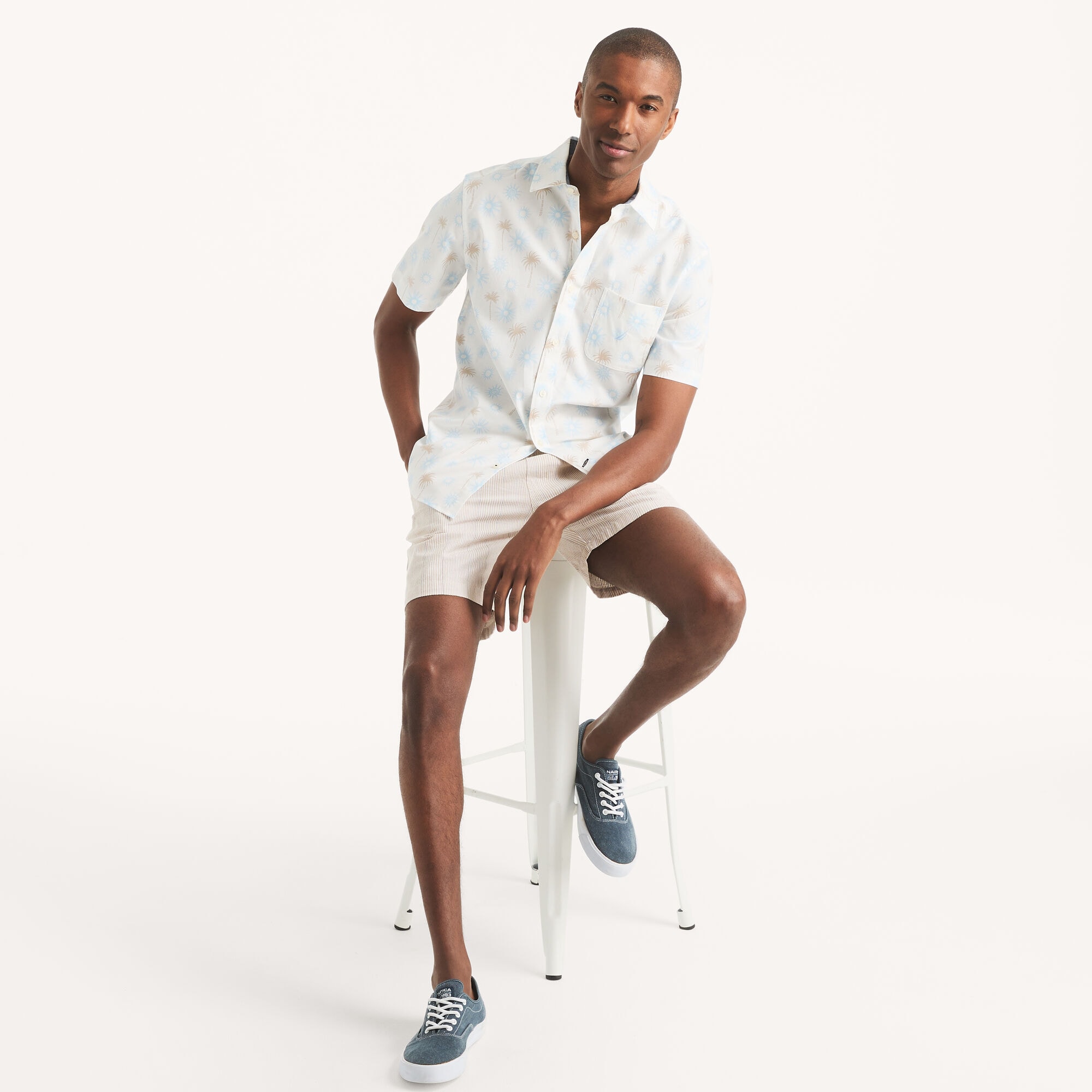 Printed Short-Sleeve Shirt,Sail White,large