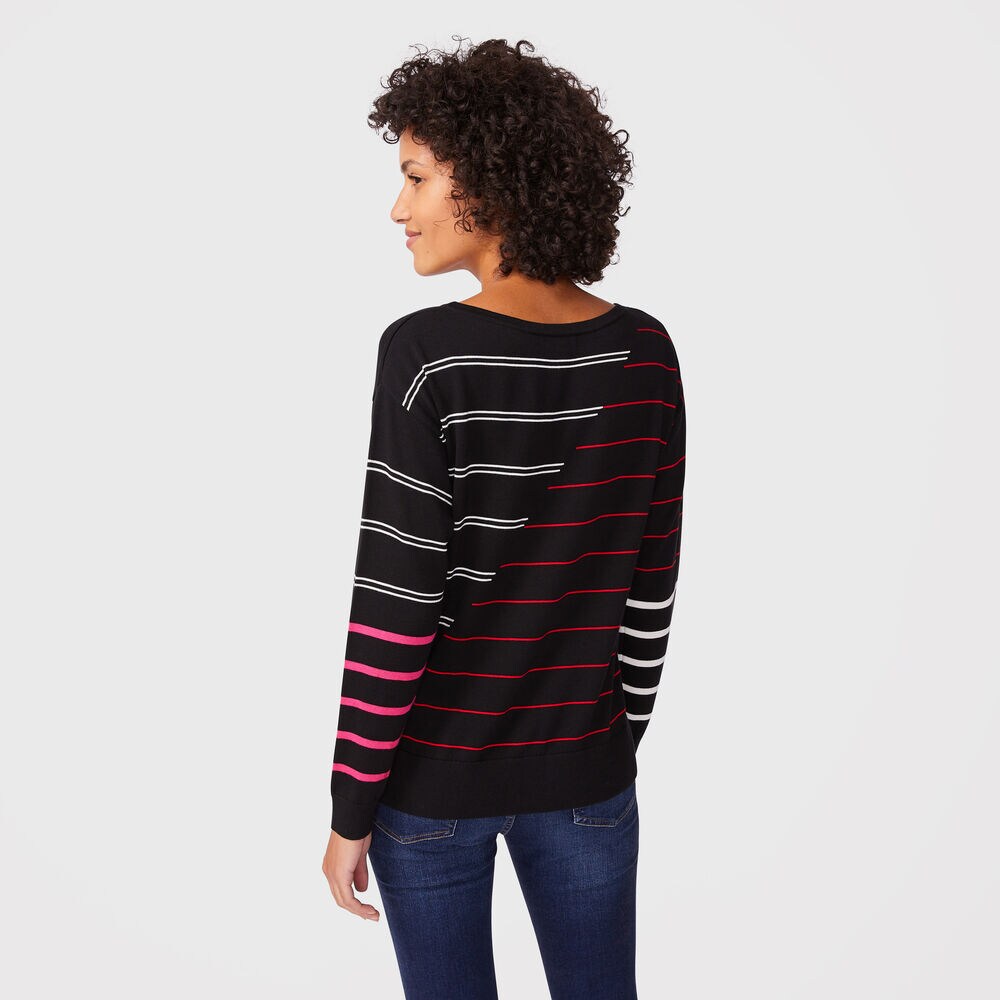 SUSTAINABLY CRAFTED MIXED-STRIPE BOATNECK SWEATER,True Black,large