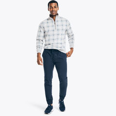 WINDOWPANE QUARTER-ZIP SWEATER,Grey Heather,large
