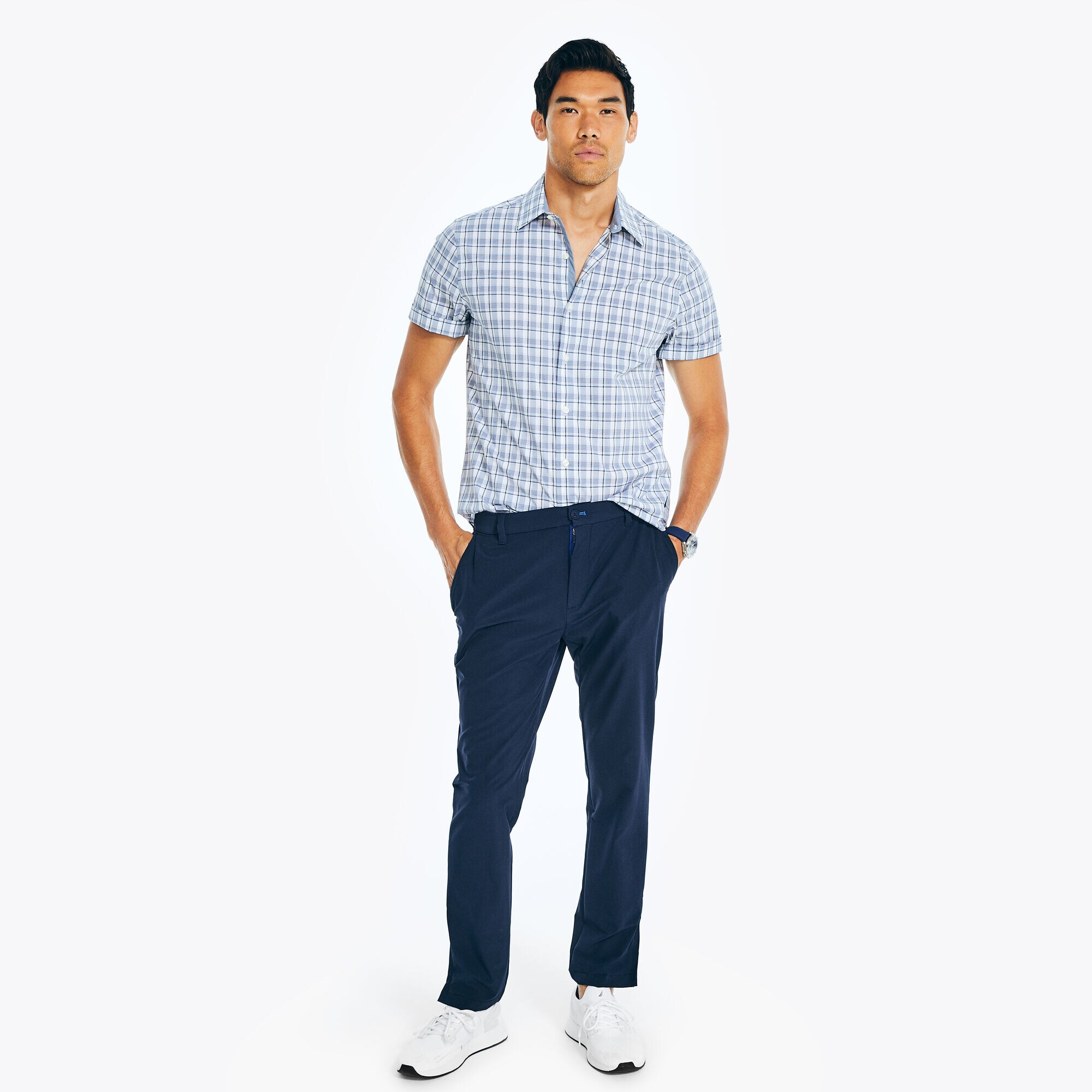 NAVTECH TRIM FIT PLAID SHIRT,Bright White,large