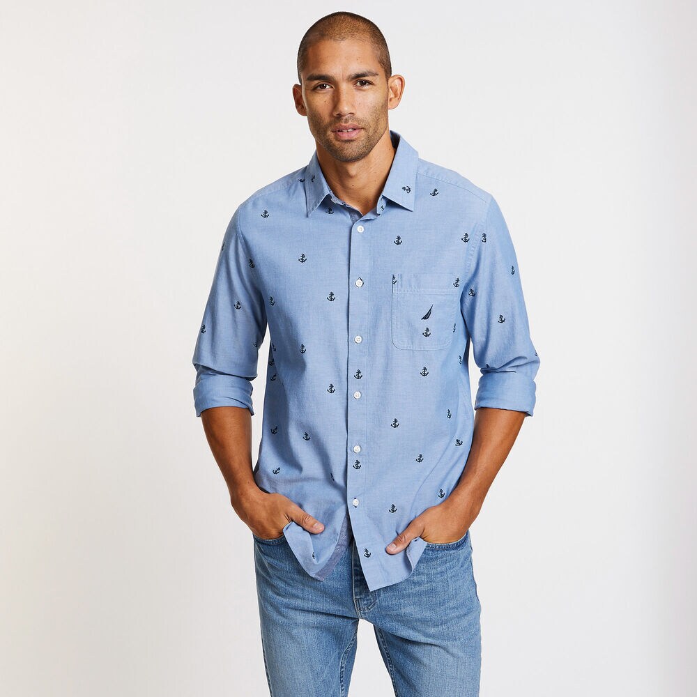 Long Sleeve Classic Fit Anchor Motif Shirt | Nautica