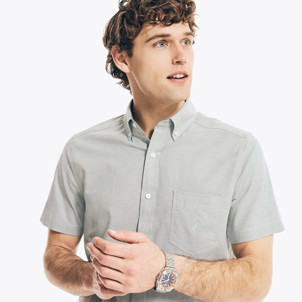BIG & TALL SHORT-SLEEVE OXFORD SHIRT,Jade Forest Heather,large