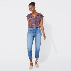 NAUTICA JEANS CO. DISTRESSED MID RISE STRAIGHT LEG DENIM,Blue Mirage,large