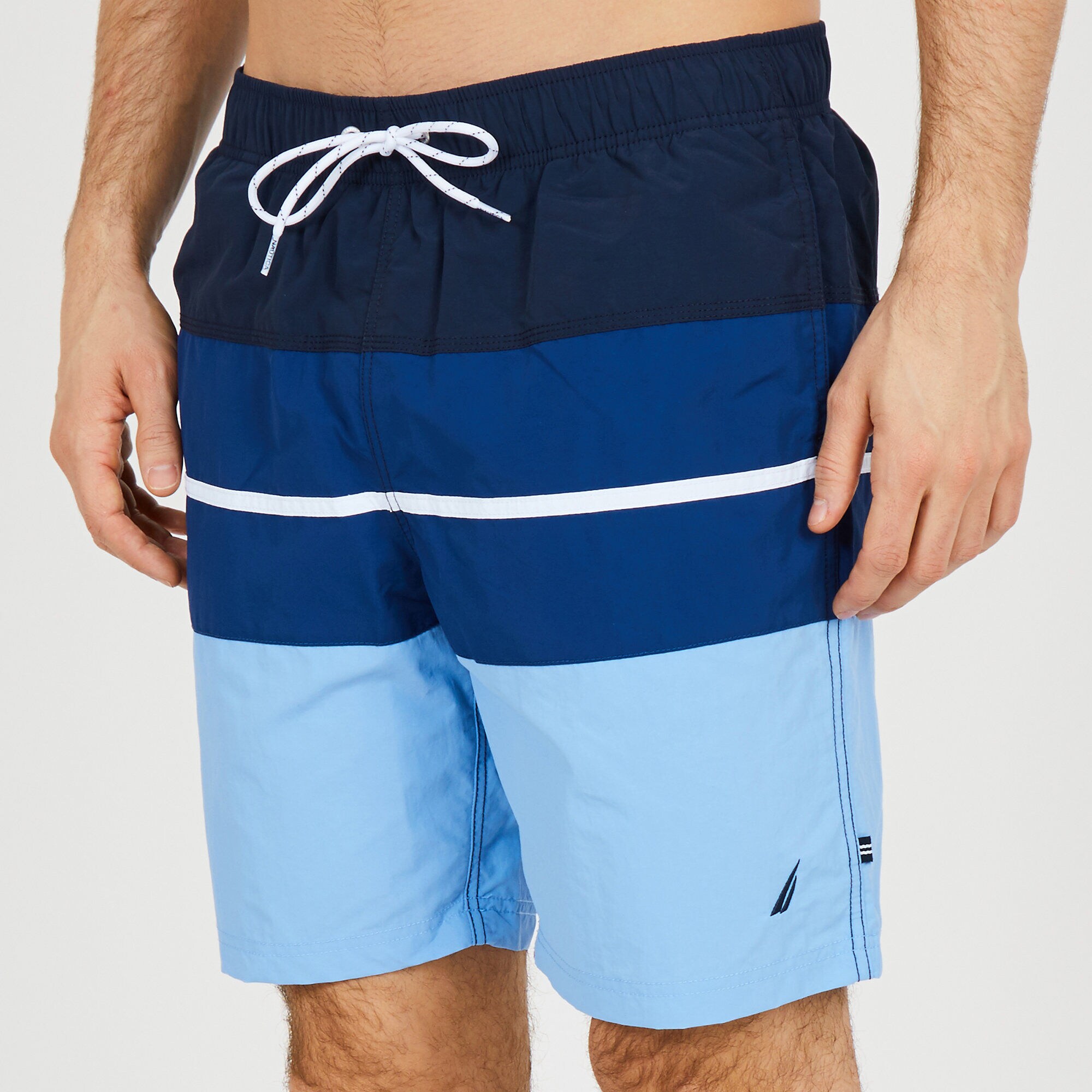Tricolor Quick-Dry Swim Trunks,Navy,large