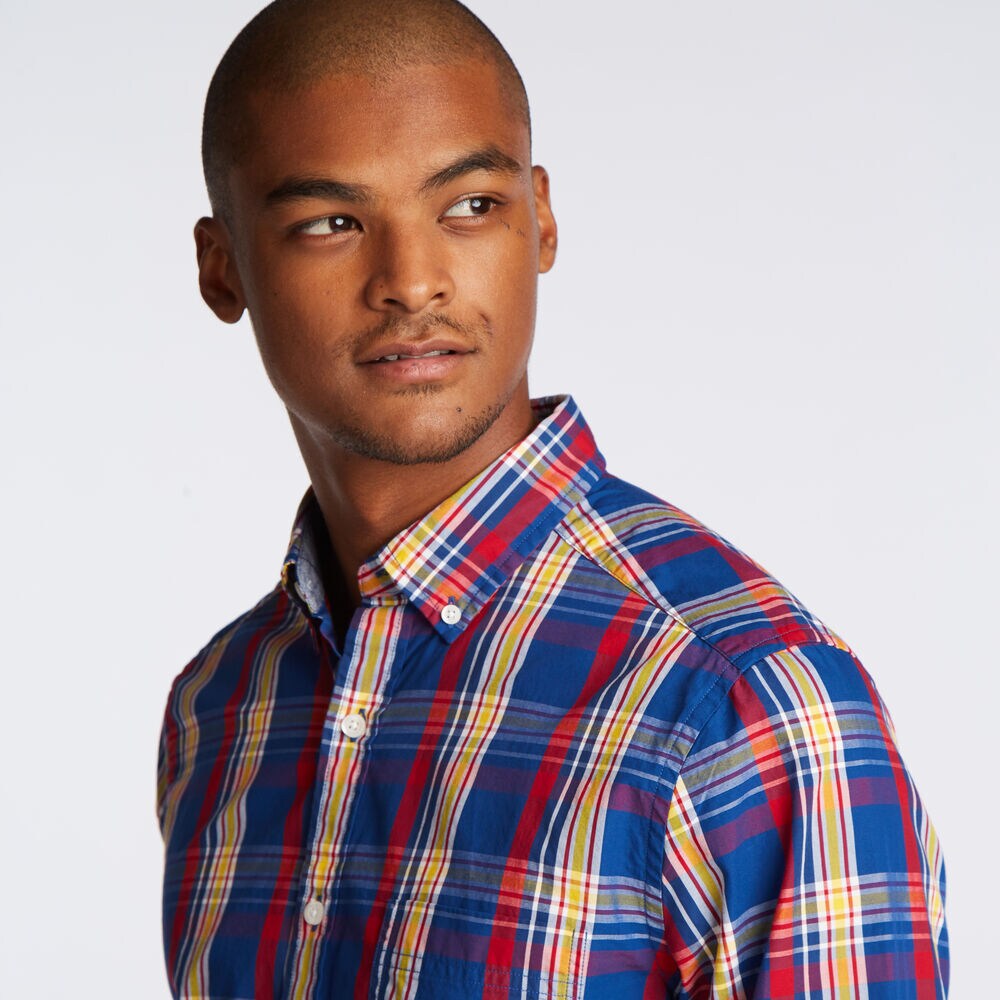 CLASSIC FIT POPLIN SHIRT IN MULTI COLOR PLAID,Limoges,large